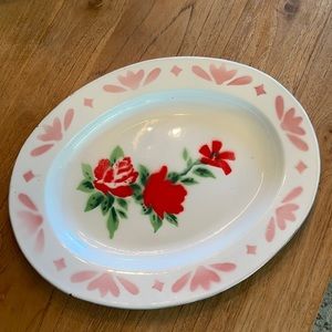 Vintage looking enamel rose platter